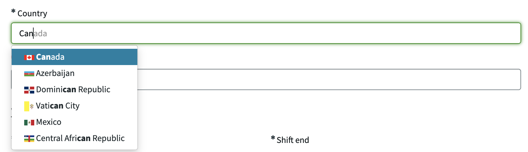 Country Typeahead Picker Widget